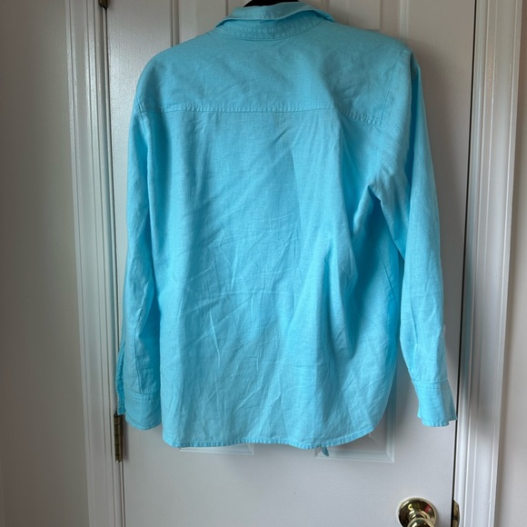 Loft Linen Blend Button Down Shirt with Tie Hem - Picture 4 of 4